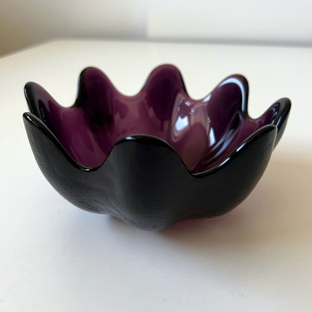 Vintage Blenko Amethyst Lotus Bowl Signed Richard Blenko 2000 Art Glass